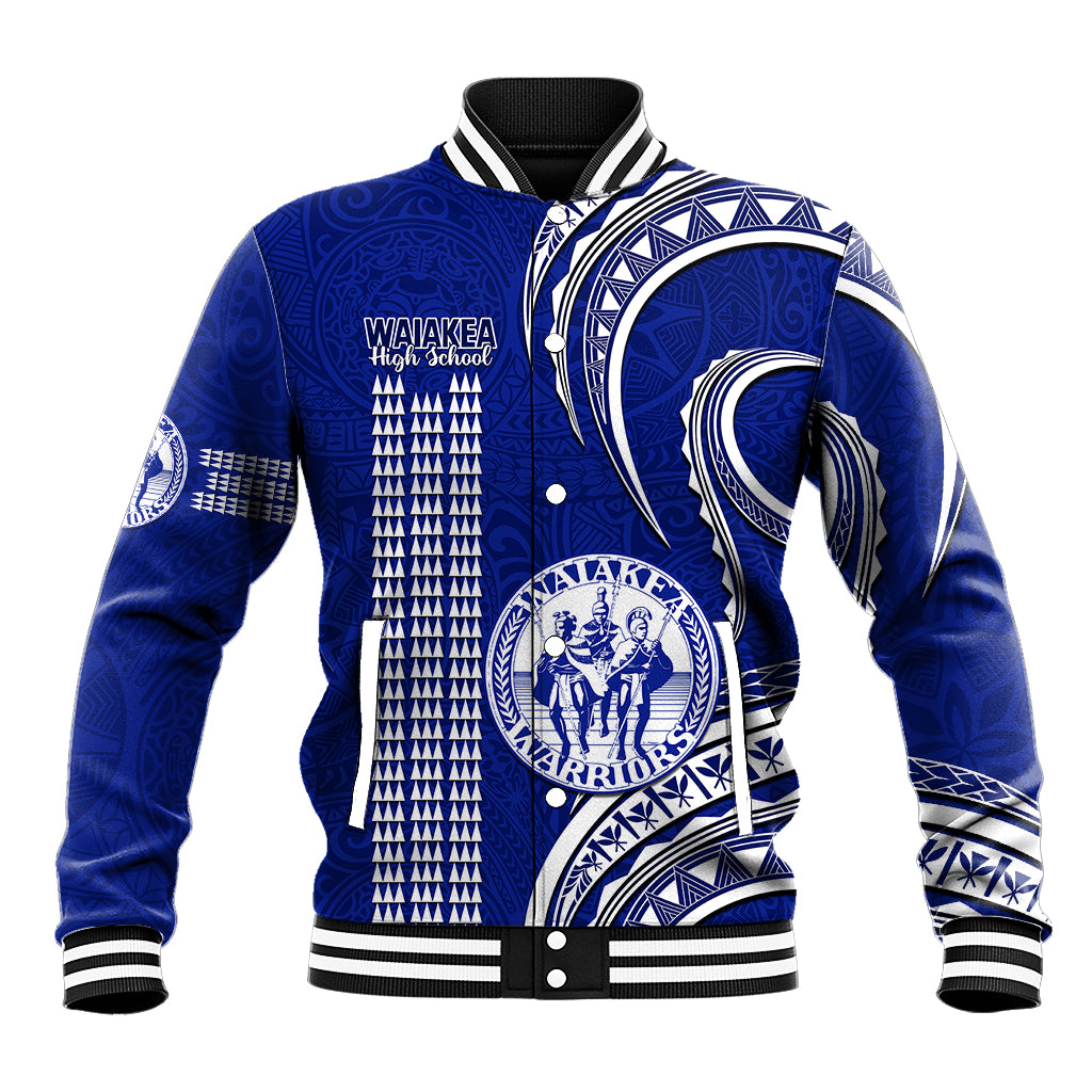 Hawaii Waiakea High School Baseball Jacket Polynesian Kakau Pattern LT14 Unisex Blue - Polynesian Pride