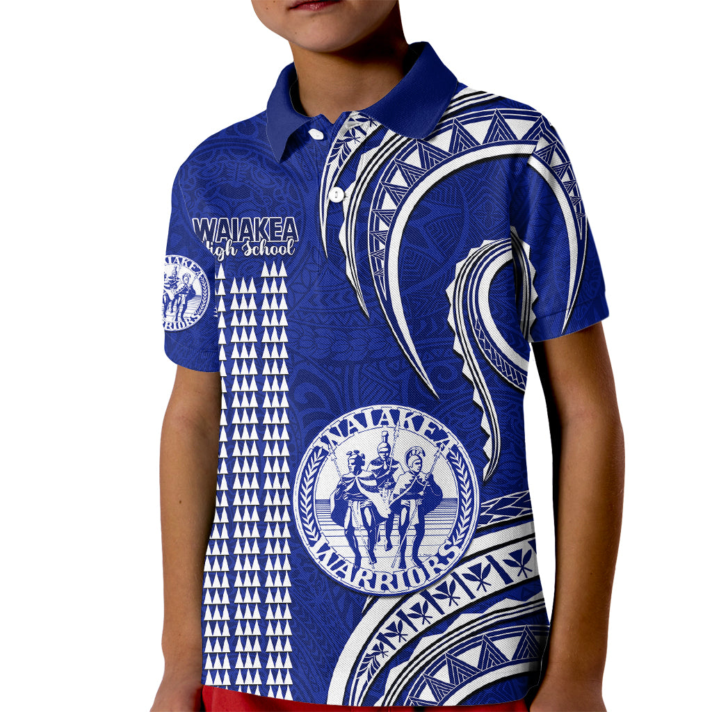 Hawaii Waiakea High School Kid Polo Shirt Polynesian Kakau Pattern LT14 Kid Blue - Polynesian Pride