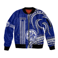 Personalised Hawaii Waiakea High School Sleeve Zip Bomber Jacket Polynesian Kakau Pattern LT14 Unisex Blue - Polynesian Pride
