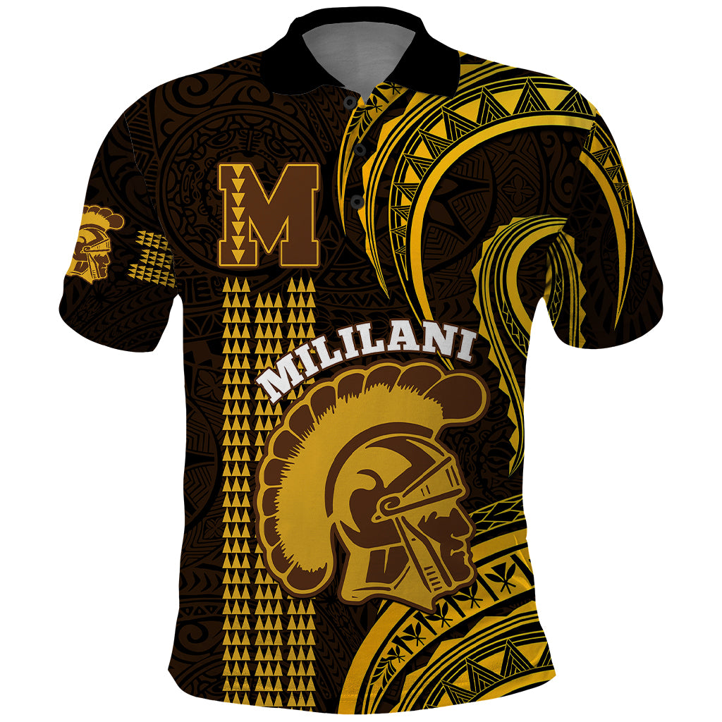 Custom Hawaii Mililani High School Polo Shirt Polynesian Kakau Pattern LT14 Gold - Polynesian Pride