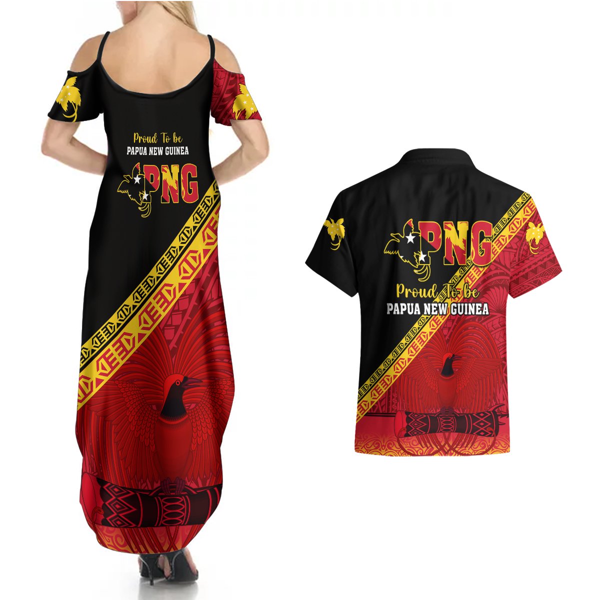 Papua New Guinea Couples Matching Summer Maxi Dress and Hawaiian Shirt Independen Stet bilong Papua Niugini Unique Version LT14 - Polynesian Pride