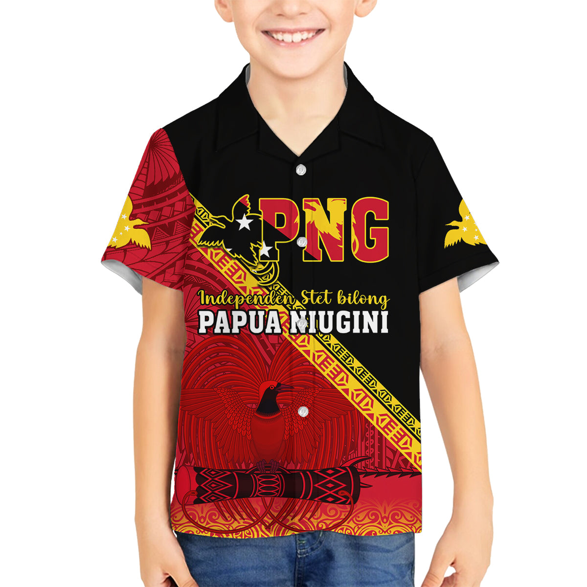 Papua New Guinea Family Matching Mermaid Dress and Hawaiian Shirt Independen Stet bilong Papua Niugini Unique Version LT14 Son's Shirt Red - Polynesian Pride