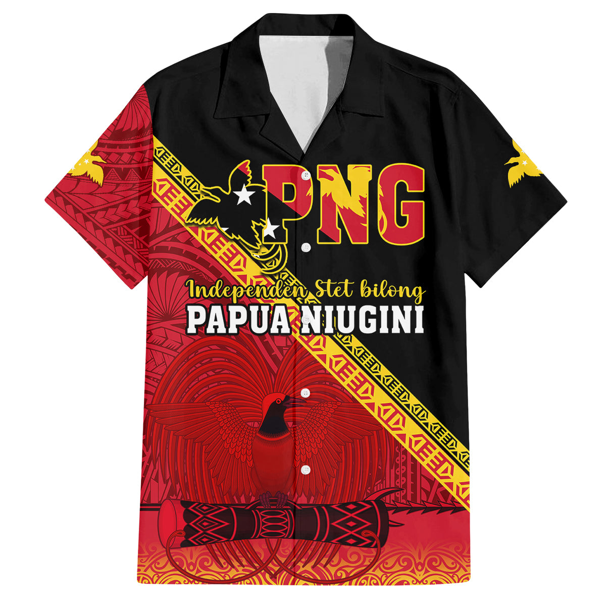 Papua New Guinea Family Matching Puletasi Dress and Hawaiian Shirt Independen Stet bilong Papua Niugini Unique Version LT14 Dad's Shirt - Short Sleeve Red - Polynesian Pride