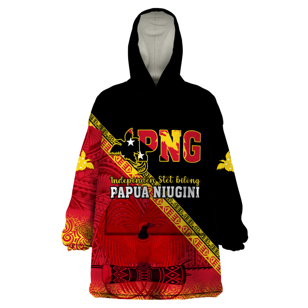 Presonalised Papua New Guinea Wearable Blanket Hoodie Independen Stet bilong Papua Niugini Unique Version LT14 One Size Red - Polynesian Pride
