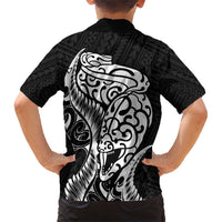 New Zealand Eel Family Matching Short Sleeve Bodycon Dress and Hawaiian Shirt Tuna Aotearoa Maori Patten - Black LT14 - Polynesian Pride