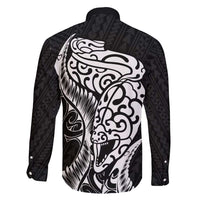 New Zealand Eel Family Matching Short Sleeve Bodycon Dress and Hawaiian Shirt Tuna Aotearoa Maori Patten - Black LT14 - Polynesian Pride