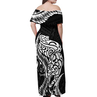 New Zealand Eel Off Shoulder Maxi Dress Tuna Aotearoa Maori Patten - Black