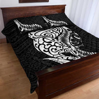 New Zealand Eel Quilt Bed Set Tuna Aotearoa Maori Patten - Black