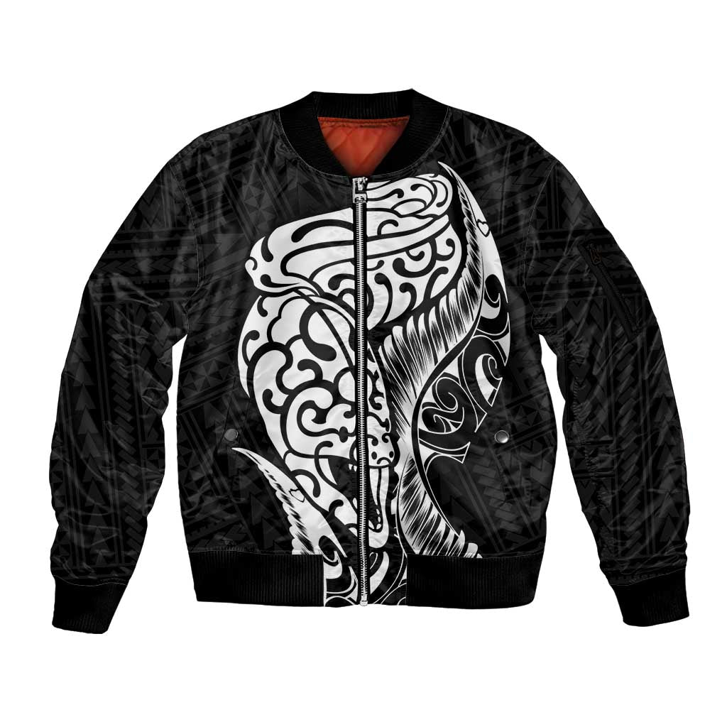 New Zealand Eel Sleeve Zip Bomber Jacket Tuna Aotearoa Maori Patten - Black LT14 Unisex Black - Polynesian Pride