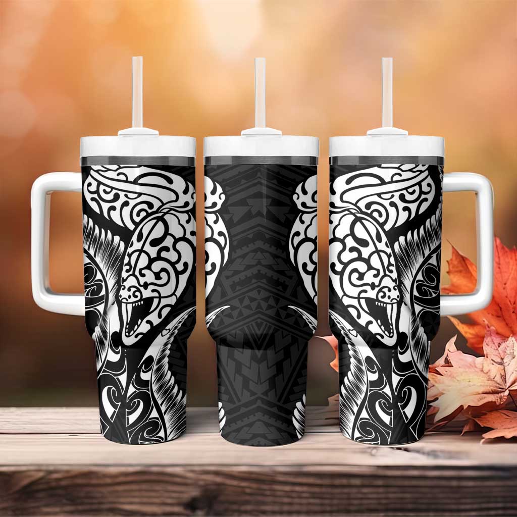 New Zealand Eel Tumbler With Handle Tuna Aotearoa Maori Patten - Black