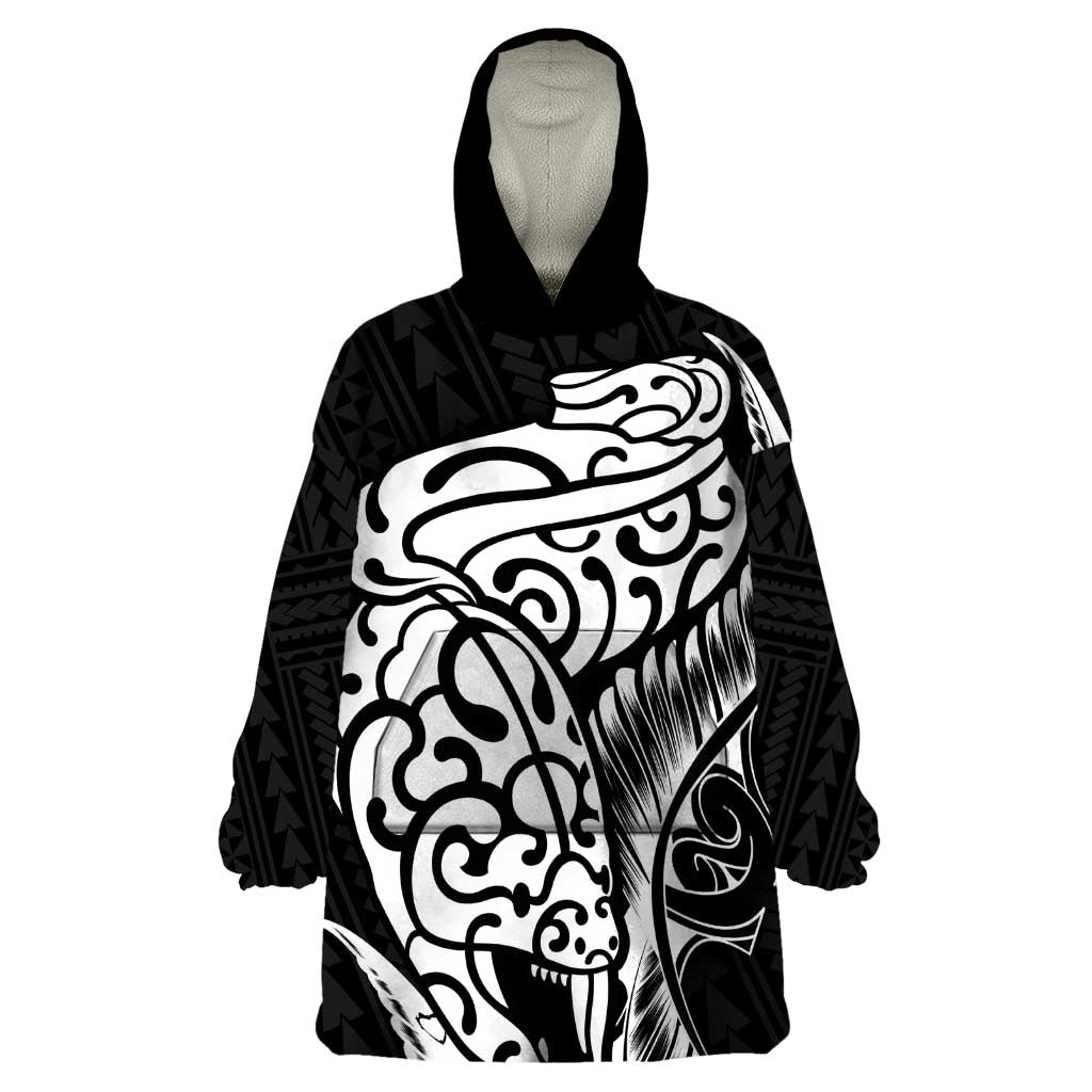 New Zealand Eel Wearable Blanket Hoodie Tuna Aotearoa Maori Patten - Black LT14 One Size Black - Polynesian Pride