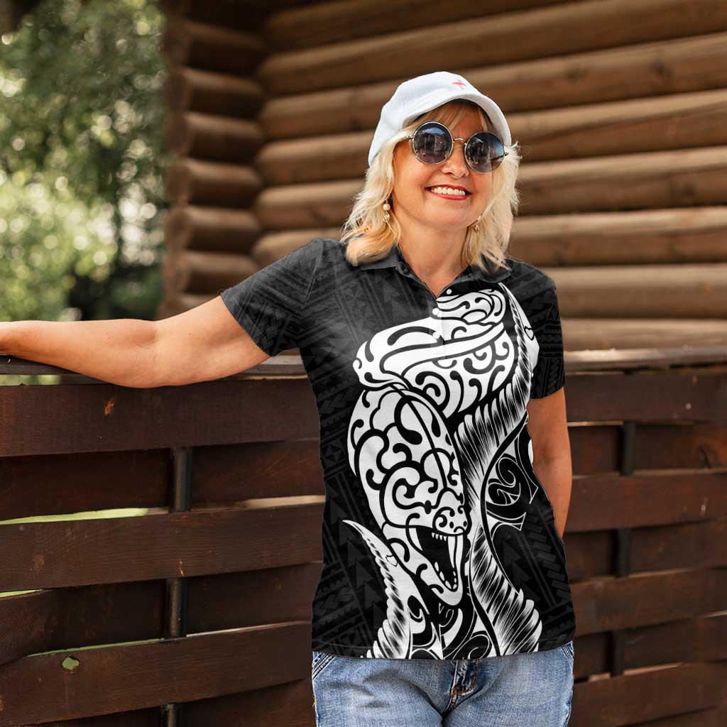 New Zealand Eel Women Polo Shirt Tuna Aotearoa Maori Patten - Black