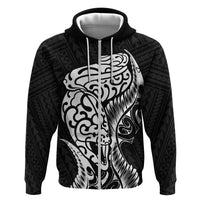 New Zealand Eel Zip Hoodie Tuna Aotearoa Maori Patten - Black LT14 Zip Hoodie Black - Polynesian Pride