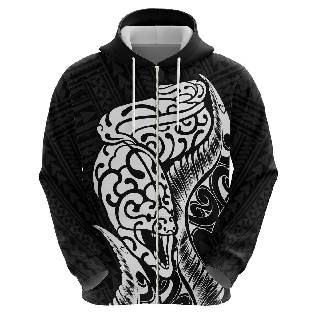 New Zealand Eel Zip Hoodie Tuna Aotearoa Maori Patten - Black LT14 - Polynesian Pride
