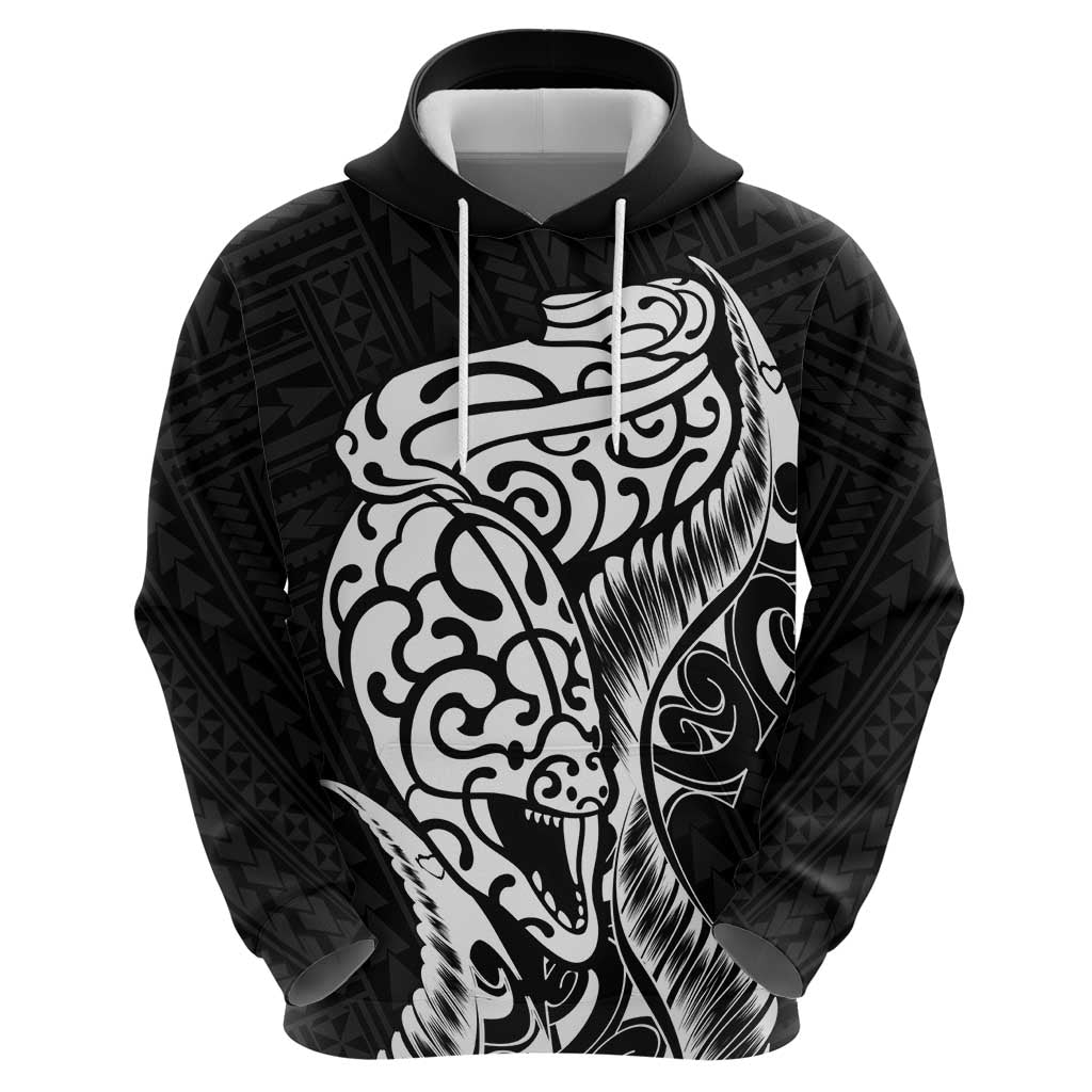New Zealand Eel Zip Hoodie Tuna Aotearoa Maori Patten - Black LT14 - Polynesian Pride