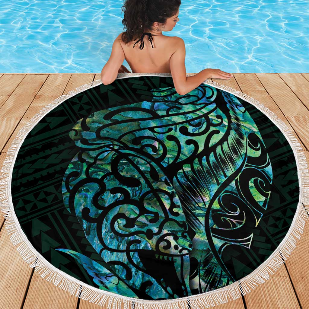 New Zealand Eel Beach Blanket Tuna Aotearoa Maori With Paua Shell - Turquoise
