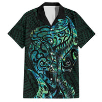 New Zealand Eel Family Matching Short Sleeve Bodycon Dress and Hawaiian Shirt Tuna Aotearoa Maori With Paua Shell - Turquoise LT14 Dad's Shirt - Short Sleeve Turquoise - Polynesian Pride