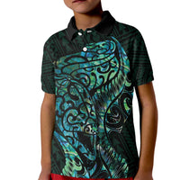 New Zealand Eel Kid Polo Shirt Tuna Aotearoa Maori With Paua Shell - Turquoise