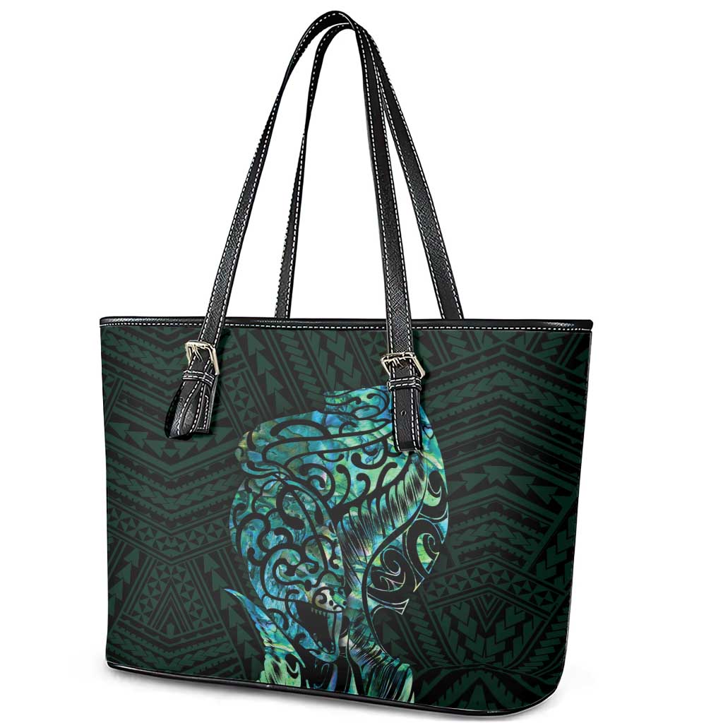 New Zealand Eel Leather Tote Bag Tuna Aotearoa Maori With Paua Shell - Turquoise