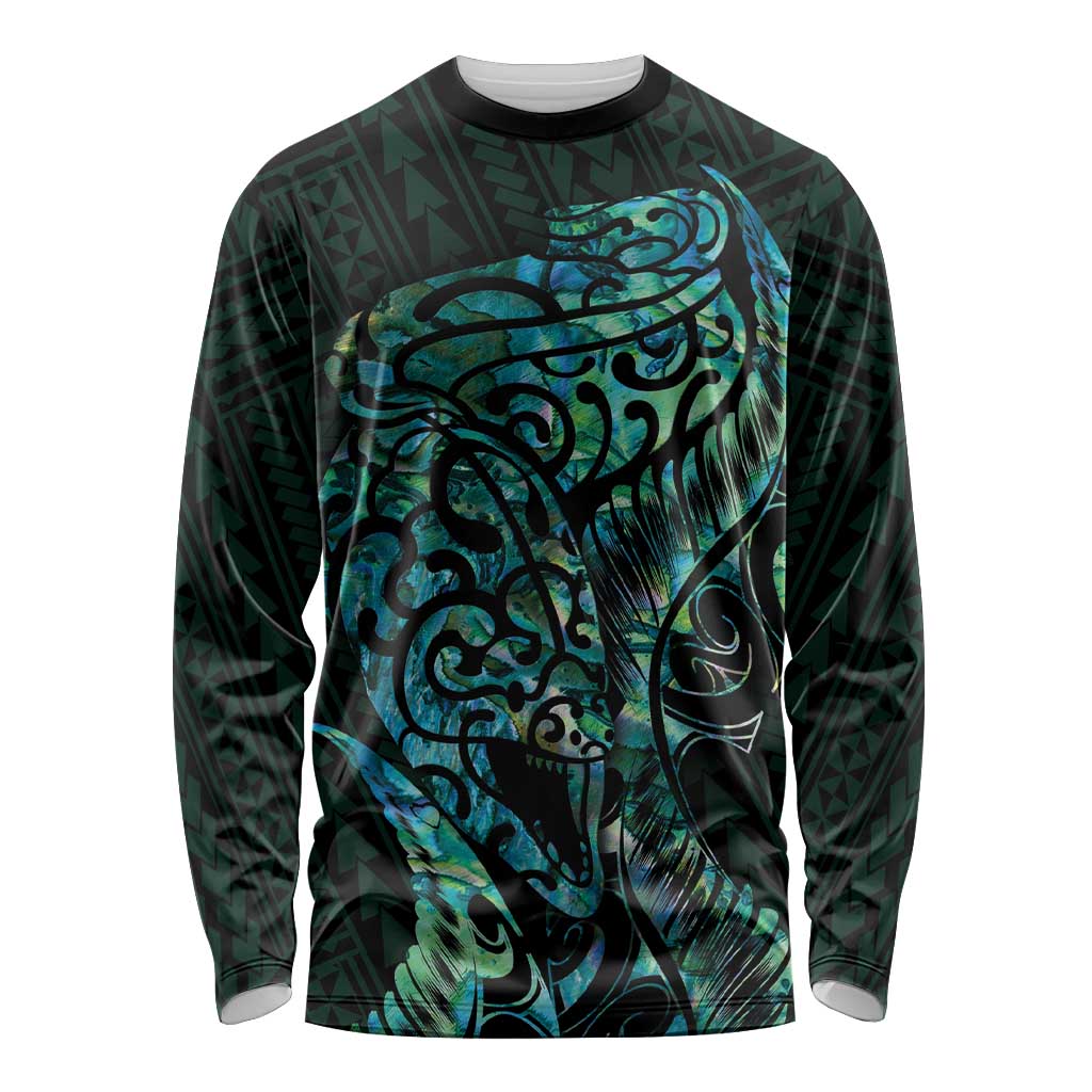 New Zealand Eel Long Sleeve Shirt Tuna Aotearoa Maori With Paua Shell - Turquoise LT14 Unisex Turquoise - Polynesian Pride