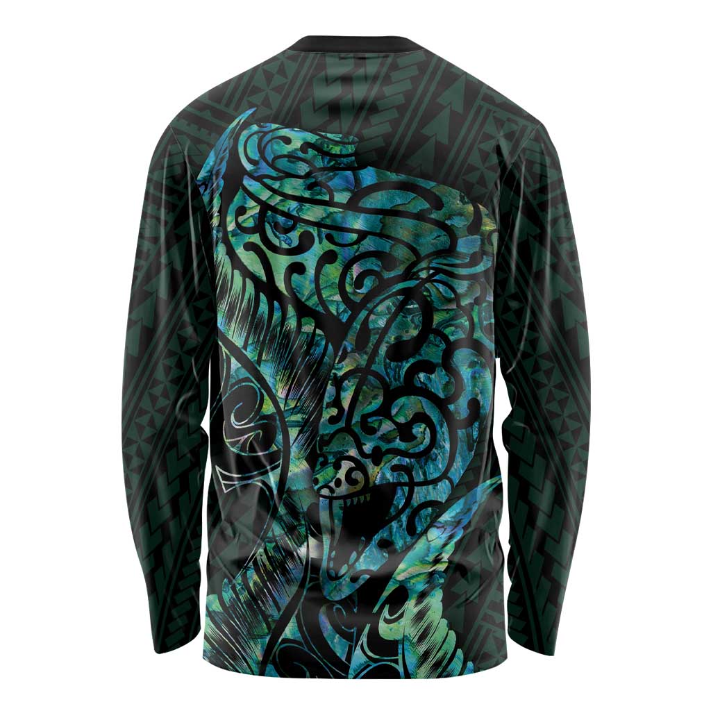 New Zealand Eel Long Sleeve Shirt Tuna Aotearoa Maori With Paua Shell - Turquoise