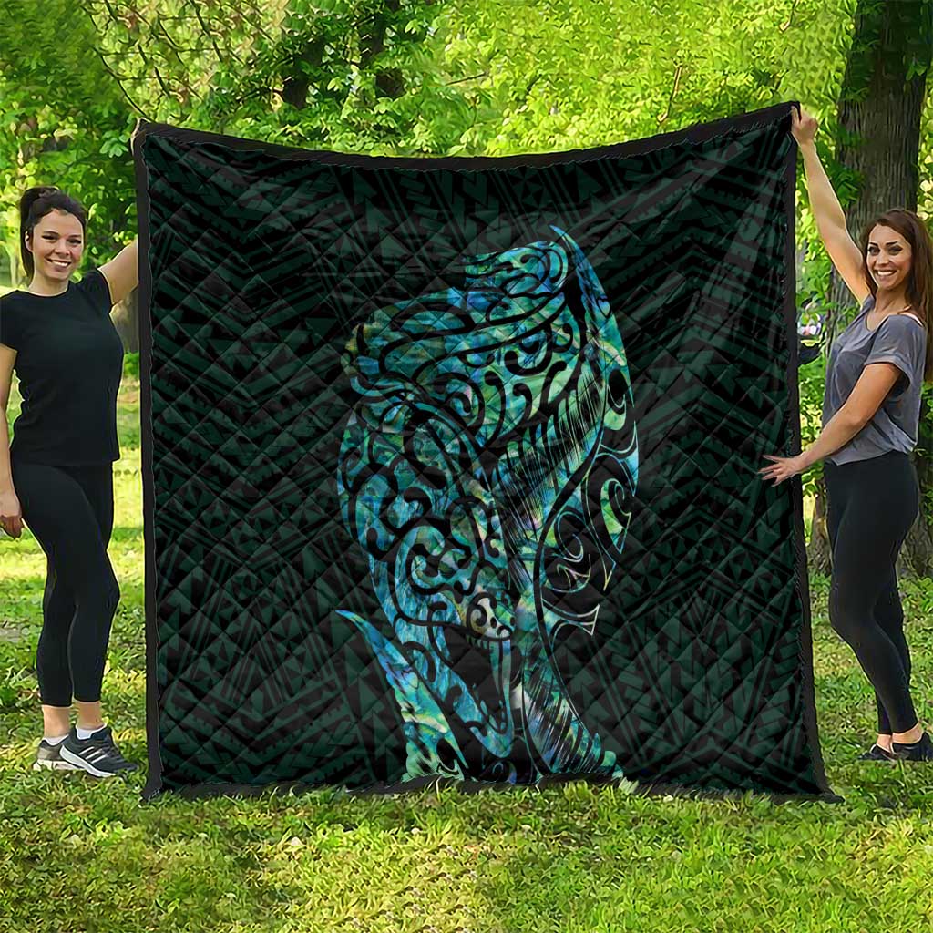 New Zealand Eel Quilt Tuna Aotearoa Maori With Paua Shell - Turquoise LT14 - Polynesian Pride