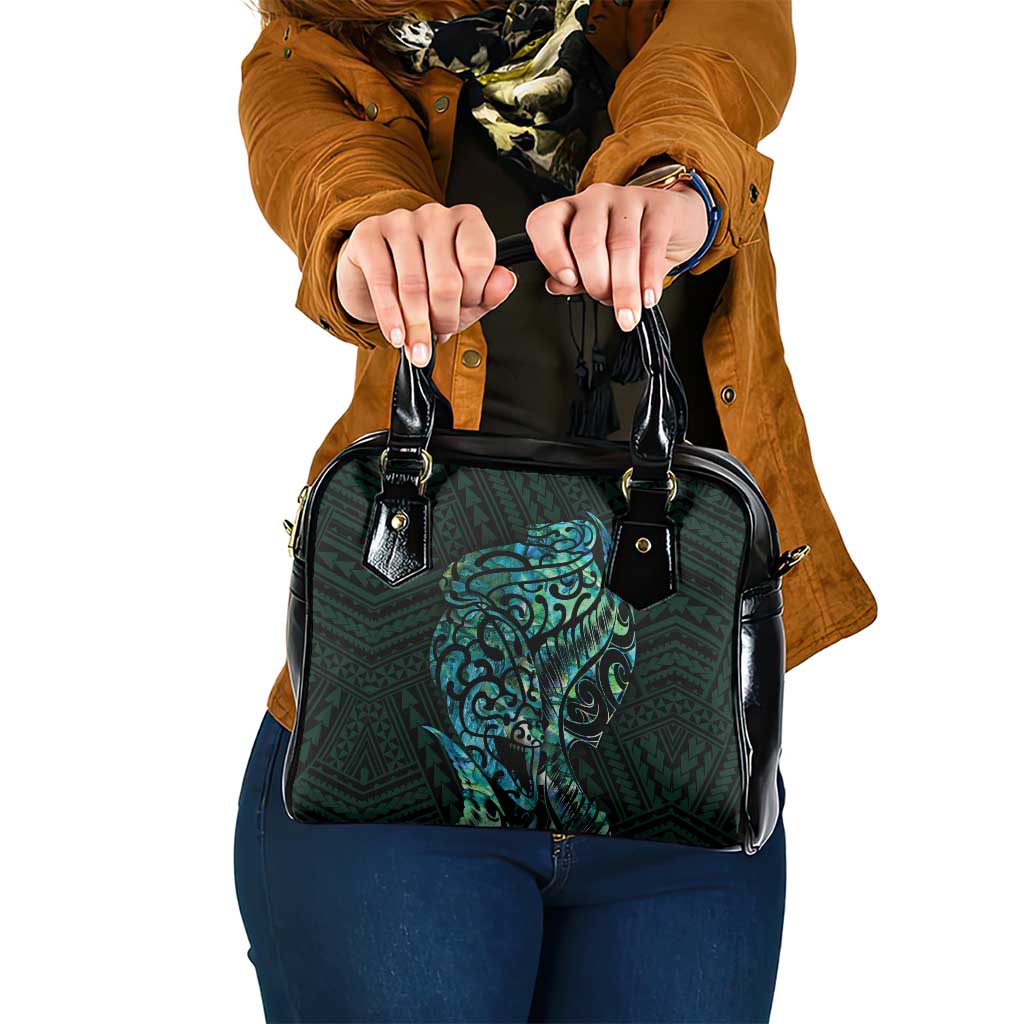 New Zealand Eel Shoulder Handbag Tuna Aotearoa Maori With Paua Shell - Turquoise LT14 One Size Turquoise - Polynesian Pride