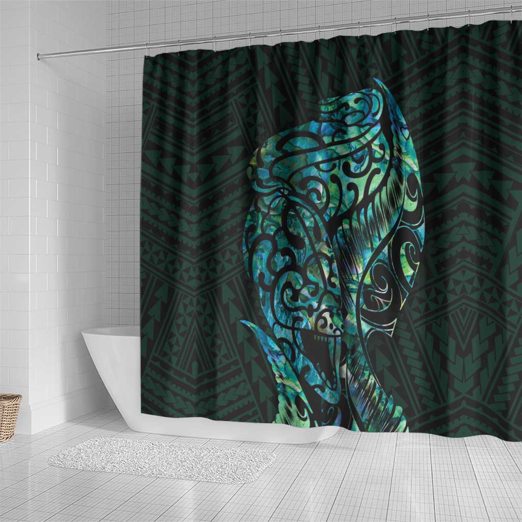 New Zealand Eel Shower Curtain Tuna Aotearoa Maori With Paua Shell - Turquoise