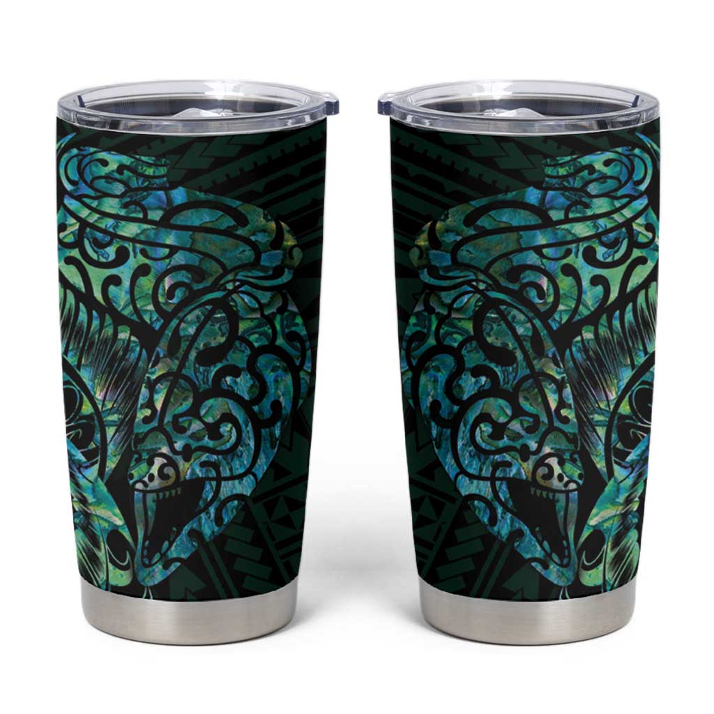 New Zealand Eel Tumbler Cup Tuna Aotearoa Maori With Paua Shell - Turquoise