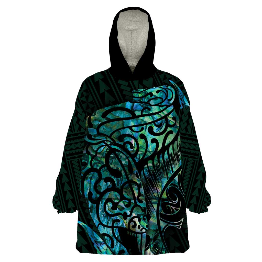 New Zealand Eel Wearable Blanket Hoodie Tuna Aotearoa Maori With Paua Shell - Turquoise LT14 One Size Turquoise - Polynesian Pride