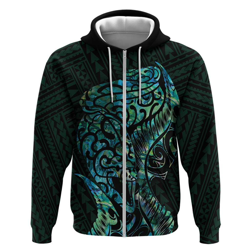 New Zealand Eel Zip Hoodie Tuna Aotearoa Maori With Paua Shell - Turquoise LT14 Zip Hoodie Turquoise - Polynesian Pride