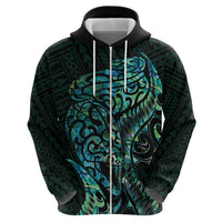 New Zealand Eel Zip Hoodie Tuna Aotearoa Maori With Paua Shell - Turquoise LT14 - Polynesian Pride