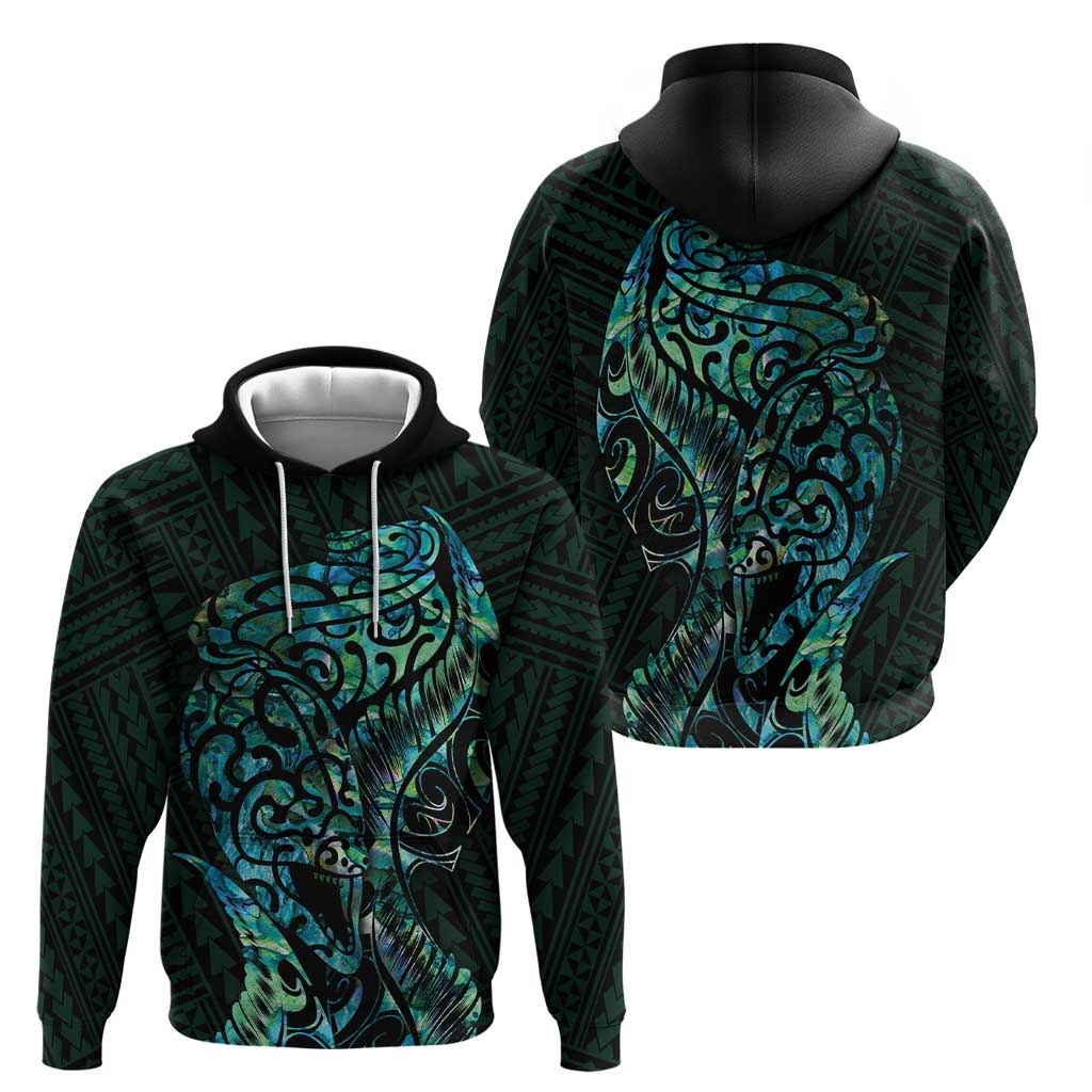 New Zealand Eel Zip Hoodie Tuna Aotearoa Maori With Paua Shell - Turquoise LT14 - Polynesian Pride
