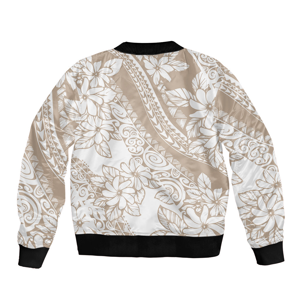Polynesia Bomber Jacket Polynesian Tropical Flowers Beige Pastel Vibes LT14 - Polynesian Pride