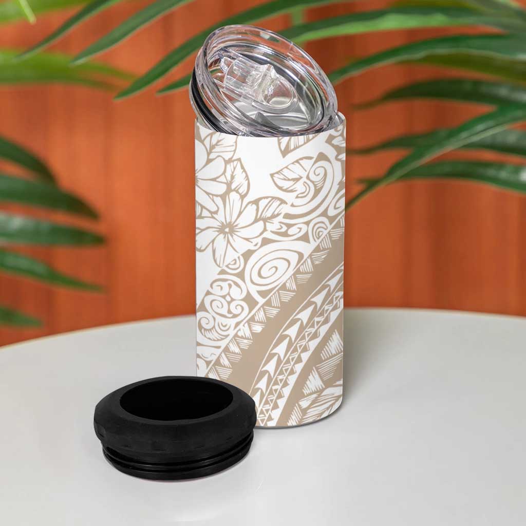 Polynesia 4 in 1 Can Cooler Tumbler Polynesian Tropical Flowers Begie Pastel Vibes