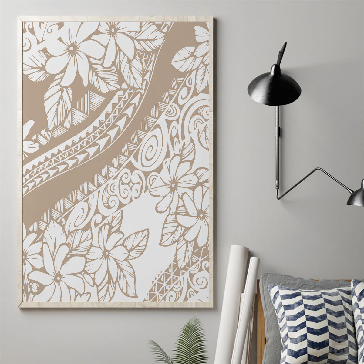 Polynesia Canvas Wall Art Polynesian Tropical Flowers Beige Pastel Vibes LT14 - Polynesian Pride