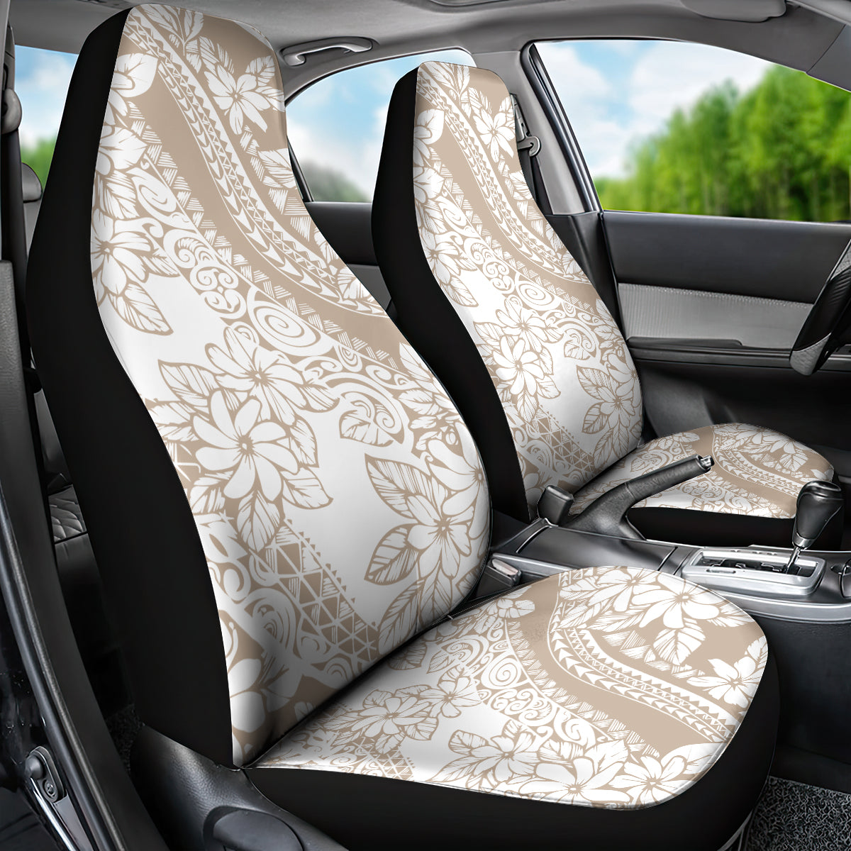 Polynesia Car Seat Cover Polynesian Tropical Flowers Beige Pastel Vibes LT14 - Polynesian Pride