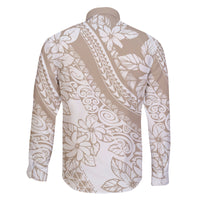 Polynesia Family Matching Off Shoulder Long Sleeve Dress and Hawaiian Shirt Polynesian Tropical Flowers Beige Pastel Vibes LT14 - Polynesian Pride