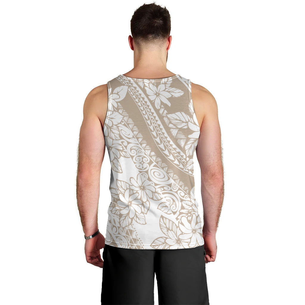Polynesia Men Tank Top Polynesian Tropical Flowers Beige Pastel Vibes LT14 - Polynesian Pride