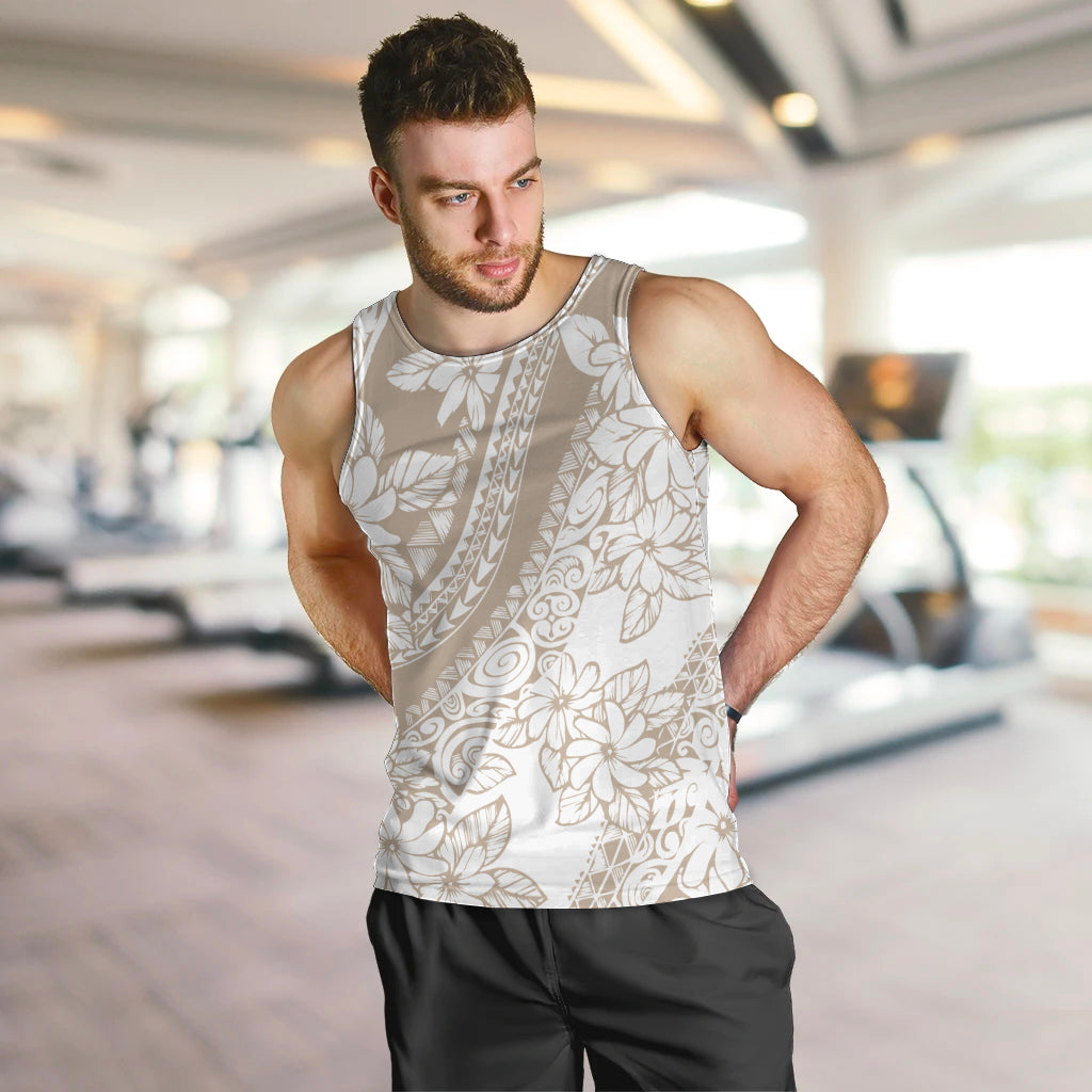 Polynesia Men Tank Top Polynesian Tropical Flowers Beige Pastel Vibes LT14 - Polynesian Pride