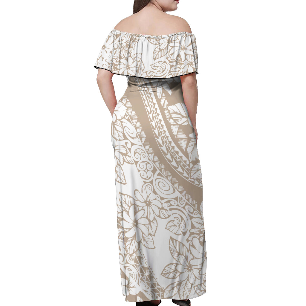 Polynesian Tropical Flowers – Off-Shoulder Maxi Dress – Beige Pastel LT14 - Polynesian Pride