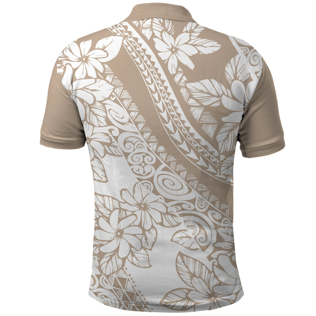 Polynesia Polo Shirt Polynesian Tropical Flowers Beige Pastel Vibes LT14 - Polynesian Pride