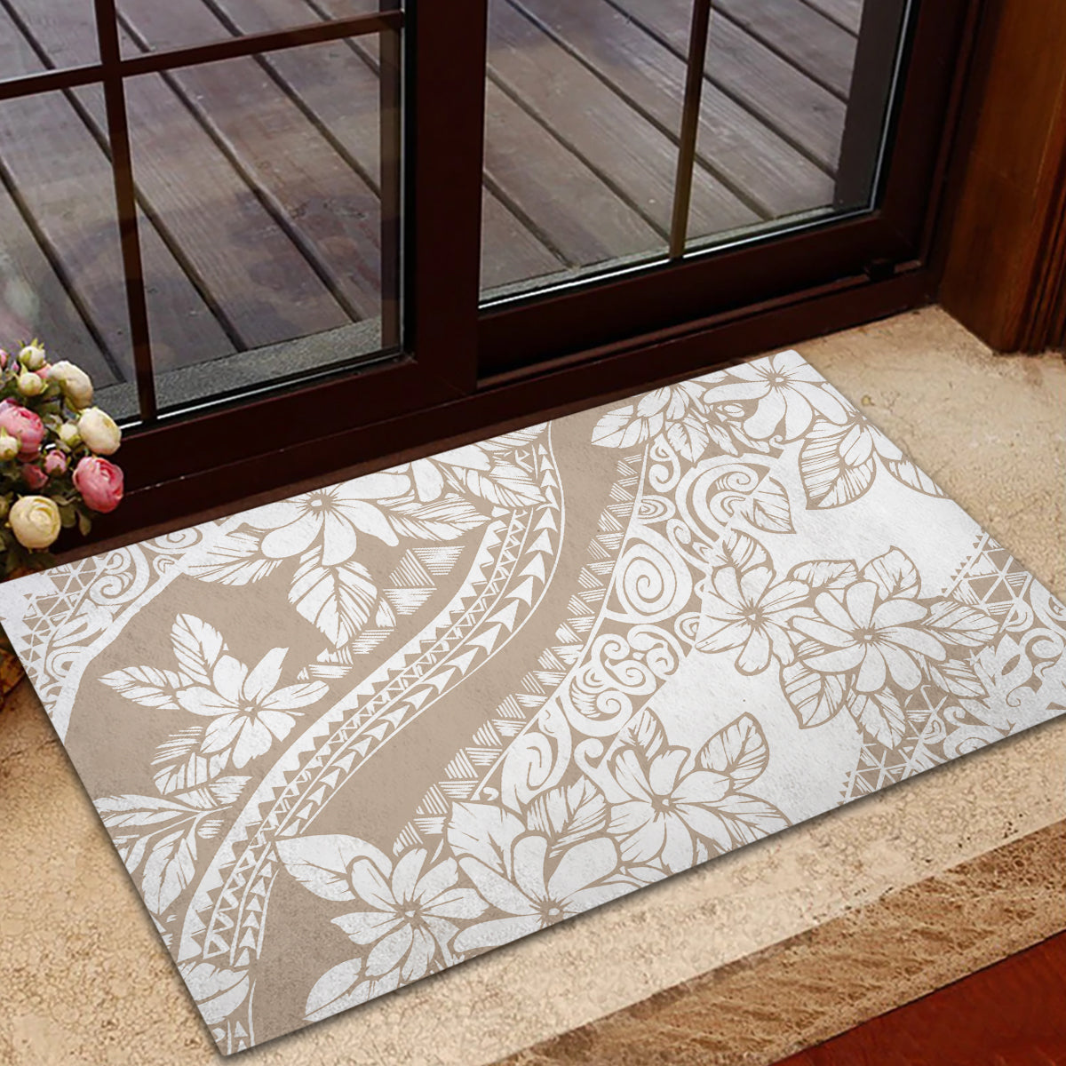 Polynesia Rubber Doormat Polynesian Tropical Flowers Begie Pastel Vibes LT14 - Polynesian Pride