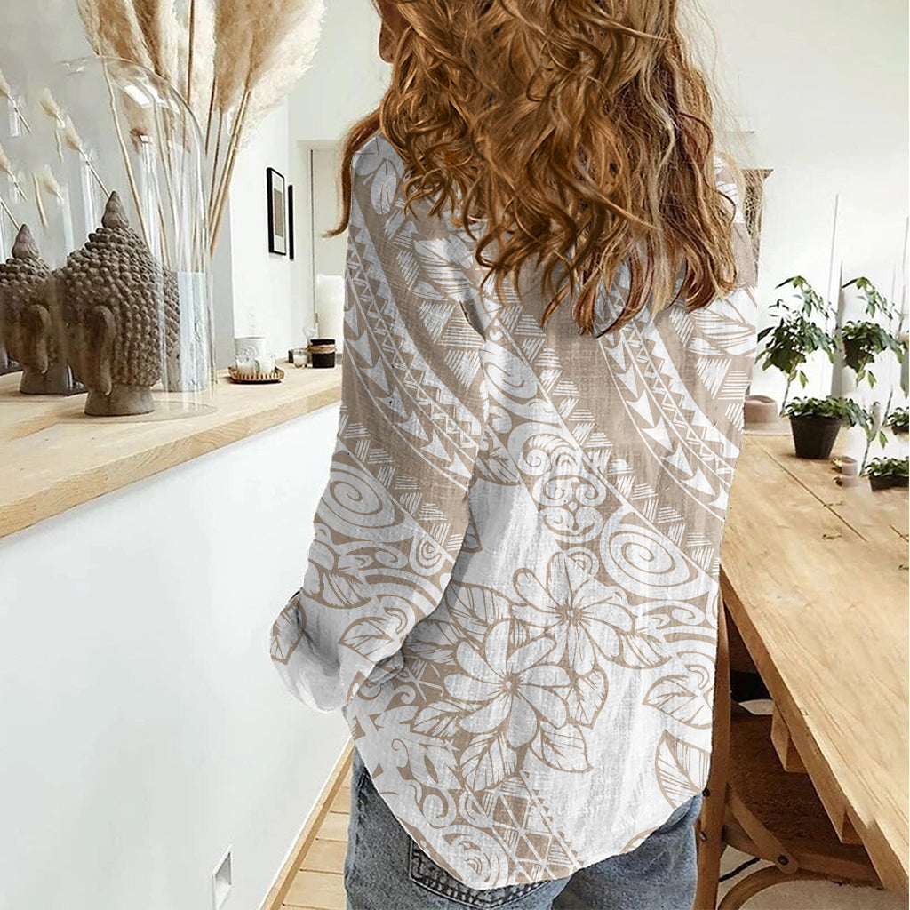 Polynesia Women Casual Shirt Polynesian Tropical Flowers Beige Pastel Vibes LT14 - Polynesian Pride