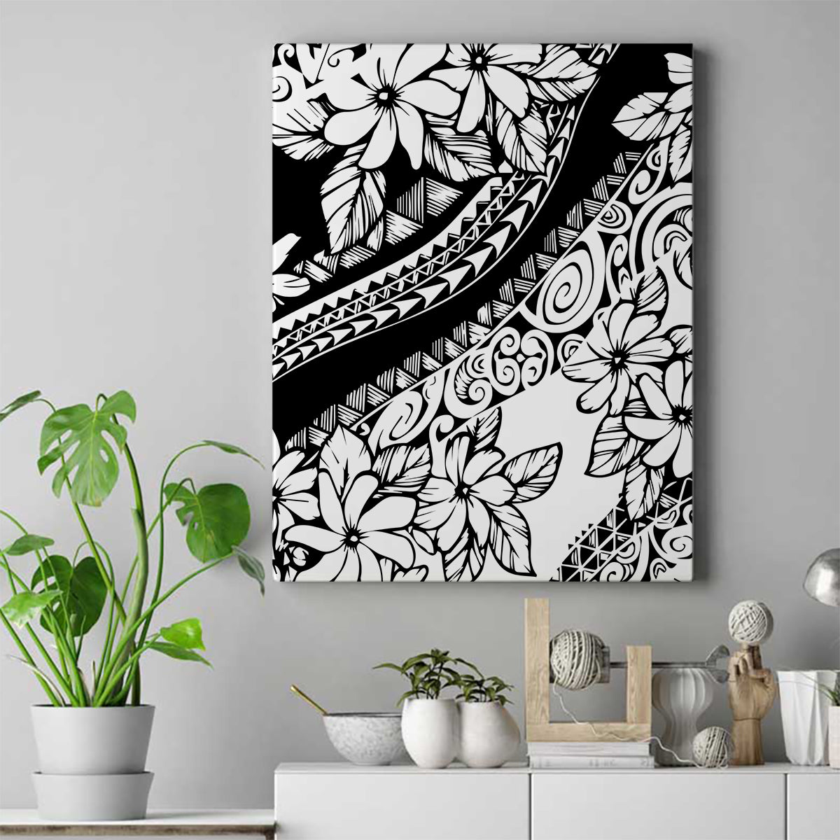Polynesia Canvas Wall Art Polynesian Tropical Flowers Black Pastel Vibes LT14 Black - Polynesian Pride