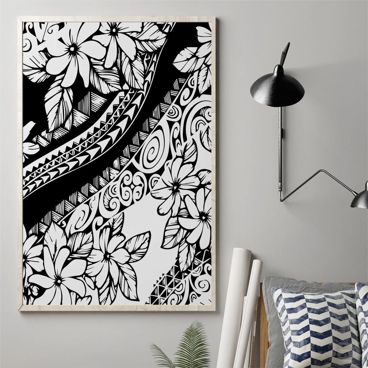 Polynesia Canvas Wall Art Polynesian Tropical Flowers Black Pastel Vibes LT14 - Polynesian Pride