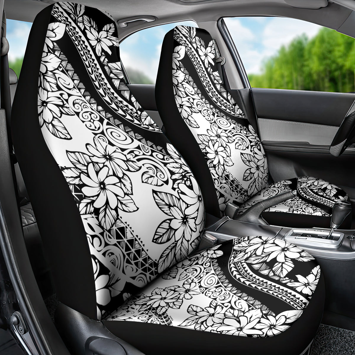 Polynesia Car Seat Cover Polynesian Tropical Flowers Black Pastel Vibes LT14 - Polynesian Pride