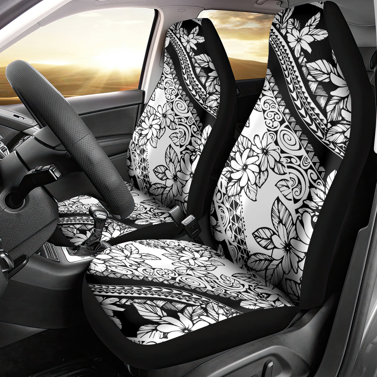 Polynesia Car Seat Cover Polynesian Tropical Flowers Black Pastel Vibes LT14 - Polynesian Pride