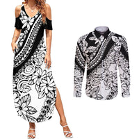 polynesia-couples-matching-summer-maxi-dress-and-long-sleeve-button-shirts-polynesian-tropical-flowers-black-pastel-vibes