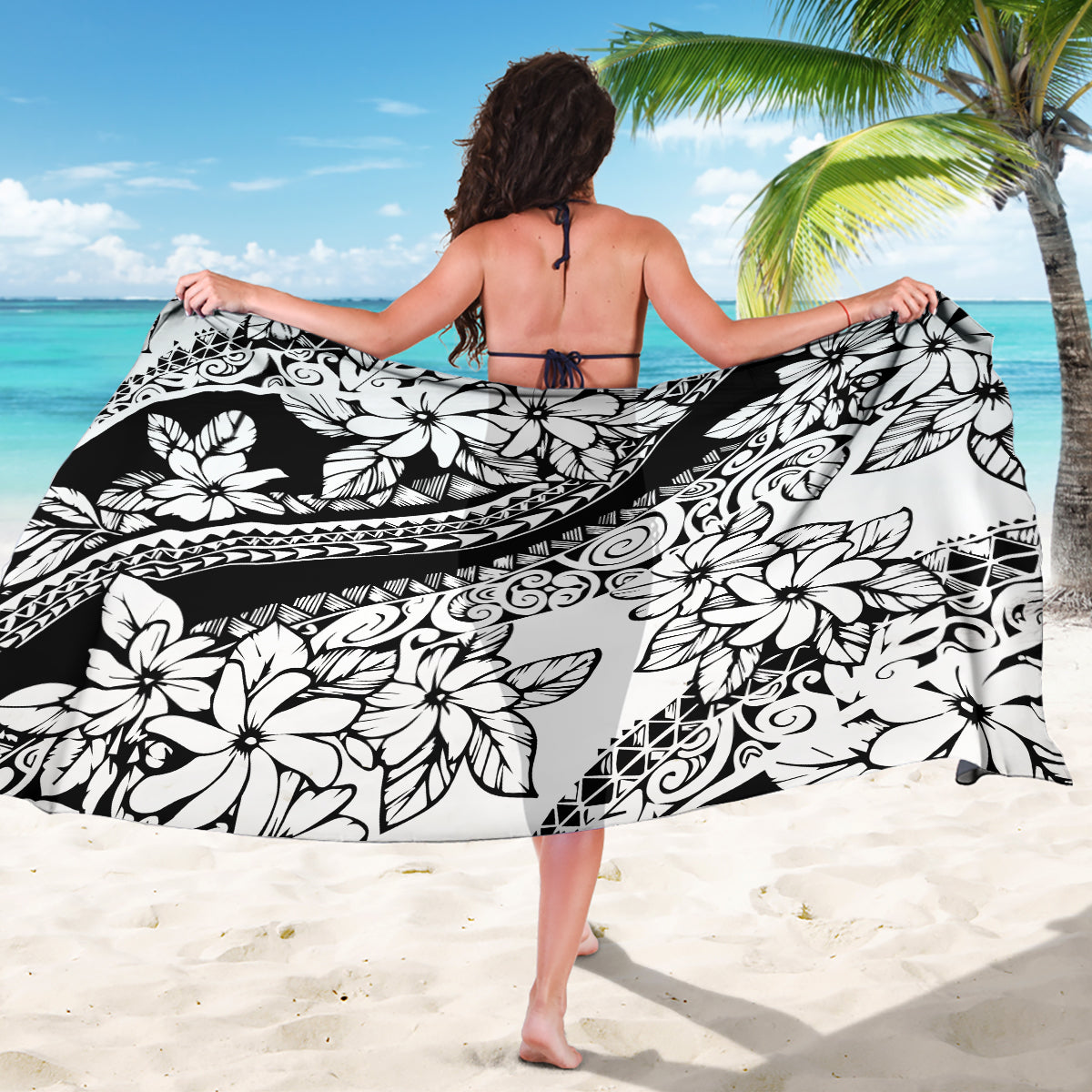 Polynesia Sarong Polynesian Tropical Flowers Black Pastel Vibes LT14 - Polynesian Pride